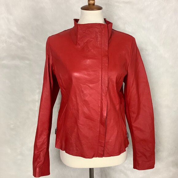 Cigno Nero Lene Red Leather Jacket 8 - Picture 1 of 10